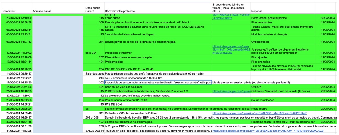 Suivi des incidents sur Excel